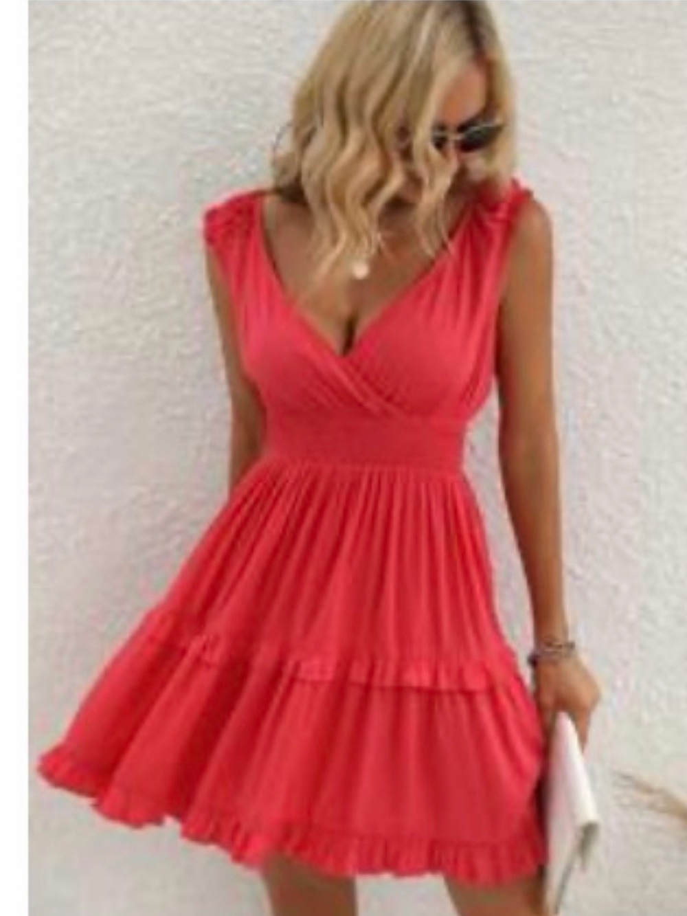 SHEIN Bright Red Sleeveless High Smocked-Waist Midi Dress NEW